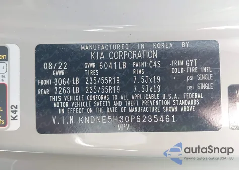 2023 Kia Carnival Mpv Sx Prestige из США, поврежденный, VIN KNDNE5H30P6235461